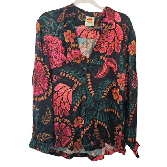 FARM Rio Tops - Farm Rio Collared Button Down Blouse Top Flowerdoscopic Artcore Large